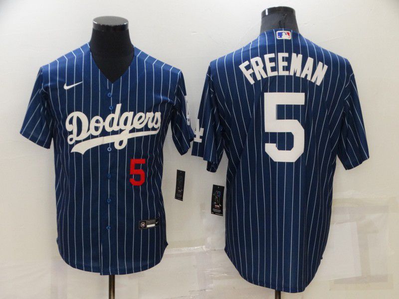 Men Los Angeles Dodgers #5 Freeman Blue Stripe Throwback Nike 2022 MLB Jersey